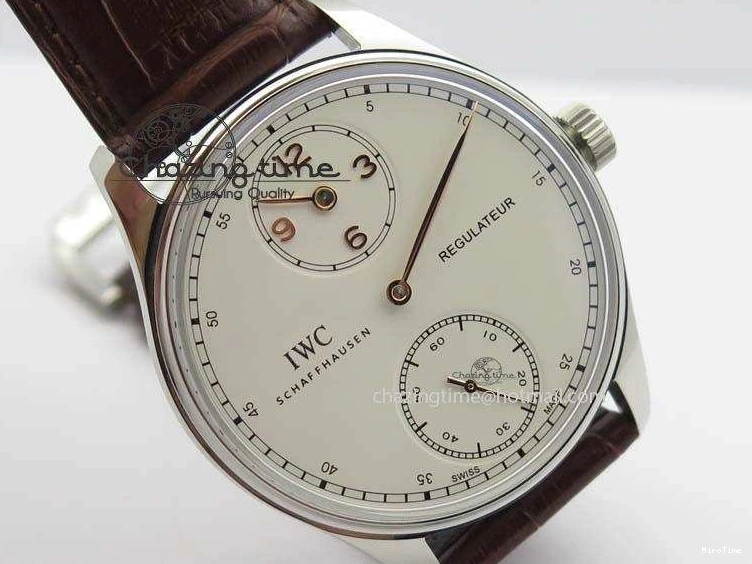 MIROTIME 0427 Sustainable Portuguese IW5444 SS White Dial RG Numbers On Brown Leather Strap A 7256